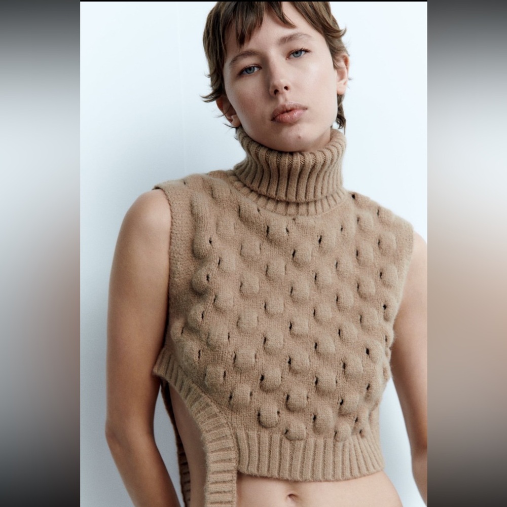 Zara Textured Cropped Knit Vest